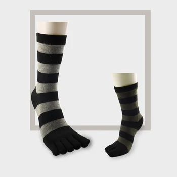 1 Пара Хлопковых Деловых Мужских носков с пятью пальцами, Простые Дышащие носки для отдыха с 5 носками, Мужские Полосатые черные носки средней длины MKB007