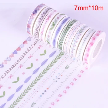 (10 шт./лот) ширина 0,7 см, смешанные принты, украшающие наклейку из бумажной ленты washi