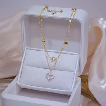 2022 Новое золотое двухслойное ожерелье в виде сердца с Цирконием Для женщин, цепочка на ключицу, Элегантная Очаровательная Свадебная подвеска, Ювелирное изделие, подарок на день рождения