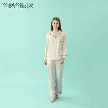2023 Весна и осень, Новый однотонный комплект ночной одежды из искусственного шелка с длинным рукавом, домашний мех, Большой бренд, стиль YA2C062 (Мясо)