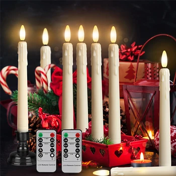 21 см, светодиодная свеча С мигающим пламенем и таймером, Дистанционное Украшение Дома, Конические свечи на батарейках, Рождественские Свадебные Свечи