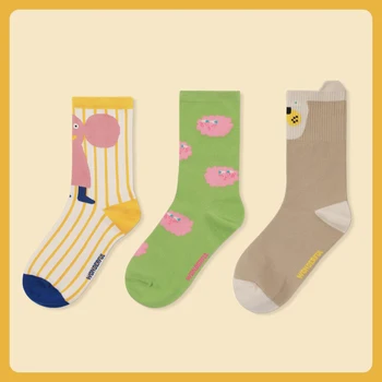 3 пары женских носков, носки до середины икры, большие уши, облачная серия студенческих носков, носки для девочек, носки для девочек