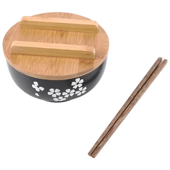 4X Японская Миска Посуда для лапши быстрого приготовления Столовая Посуда Керамическая миска для салата Принесите Деревянную Ложку Деревянные Палочки для еды