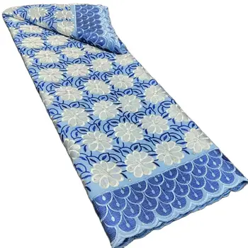 5 ярдов Белой и синей африканской хлопчатобумажной кружевной ткани Из плотной нигерийской швейцарской вуали Для пошива вечерних платьев