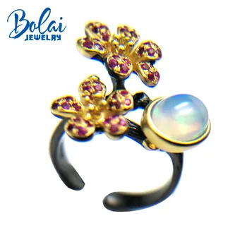 Bolaijewelry, Натуральный 2-каратный Эфиопский опал, креативный цветочный дизайн, Кольцо с натуральным драгоценным камнем из стерлингового серебра 925 пробы, изысканные ювелирные изделия для женщин