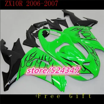 Fei-Market горячие продажи производителей Для Ninja ZX10R 06 07 06-07 kawasaki Ninja ZX10R зеленый обтекатель мотоцикла чернила черное пламя