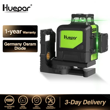 Huepar Самовыравнивающийся Профессиональный лазер с Зеленым Лучом, пересекающий линию, 360-Градусный Охват Горизонтальной и вертикальной линии в импульсном режиме