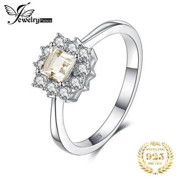 JewelryPalace Классическое Квадратное кольцо из натурального лимонного кварца из стерлингового серебра 925 пробы для женщин, модные обручальные кольца с ореолом