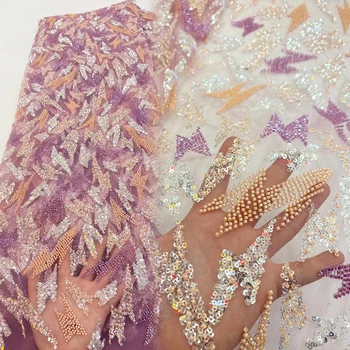 Sinya 6 цветов, африканский нигерийский французский Тюль, вышивка блестками, Роскошный разноцветный ручной бисер, кружевная ткань для свадебного платья
