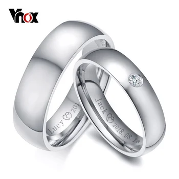 Vnox Базовые обручальные кольца, кольца для женщин, Мужские, индивидуальные, Имя, Дата, Информация о любви, Обещание, Альянс, Юбилей, персонализированный подарок