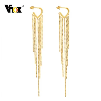 Vnox Элегантные висячие серьги с длинными кисточками для женщин, Темпераментный золотой цвет, металлические серьги-каффы из нержавеющей стали, ювелирные изделия, подарок для женской вечеринки