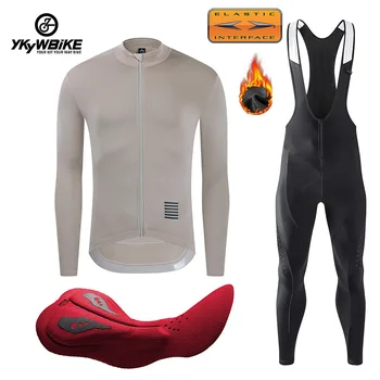 ykywbike, Зимние мужские комплекты велосипедных курток, термо-флисовый спортивный джерси с длинным рукавом, костюм для брюк, костюм для езды, Профессиональная одежда