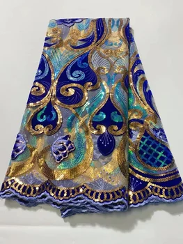 Африканская Бархатная Кружевная ткань с блестками 2023 Высококачественная Вышивка Нигерийская французская Кружевная ткань Для пошива вечерних платьев