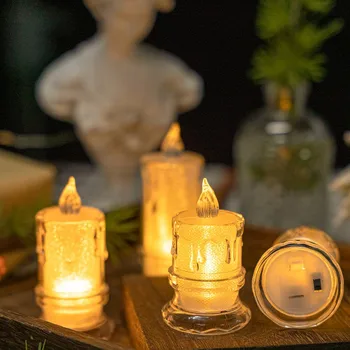 Беспламенная Светодиодная Свеча LED Crystal Candle Light Прозрачная Оболочка Настольная Электронная Ночная Лампа Для Свиданий, Вечеринки, Домашнего Декора