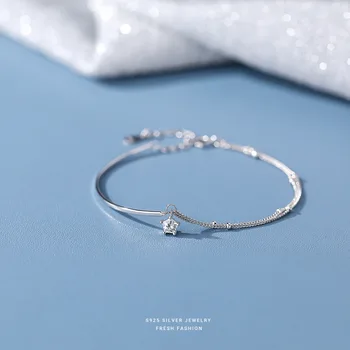 Браслеты из стерлингового серебра S925 Двойная цепочка с кристаллами циркония, очаровательные браслеты для женщин, ювелирные изделия для свадебной вечеринки