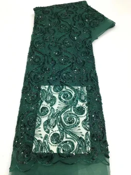 Высококачественная Зеленая Модная Французская Сетчатая тюлевая ткань с вышивкой, Африканская Нигерийская Кружевная ткань с пайетками Для Свадебного платья