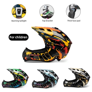 Детский Полнолицевый Шлем для Гоночного велосипеда с Задним Фонарем, Полностью Закрытый Велосипедный Шлем Mtb, Дорожные Велосипедные Шлемы, Устанавливаемая Камера