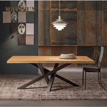 Длинный кухонный стол из массива дерева, Дизайнерский постмодернистский офисный стол в скандинавском стиле, Минималистичная Современная комбинация обеденного стола и стула