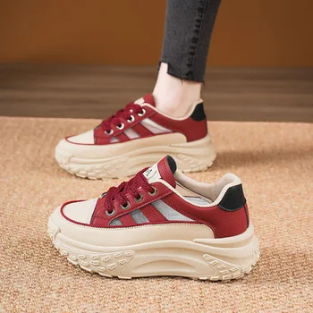 Женская обувь 2023 года, Модная Женская Вулканизированная обувь на шнуровке, Летняя Уличная Обувь для прогулок, Женские Открытые Кроссовки на платформе