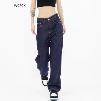 Женские джинсы WCFCX STUDIO с широкими штанинами, повседневный модный стиль, джинсовые брюки с высокой талией, уличная одежда, прямые брюки