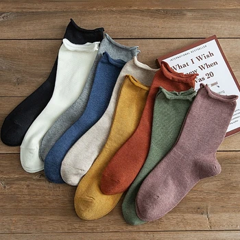 Женские носки для завивки в японском стиле Harajuku Four Seasons, хлопчатобумажные носки для завивки, случайный цвет, 5 пар