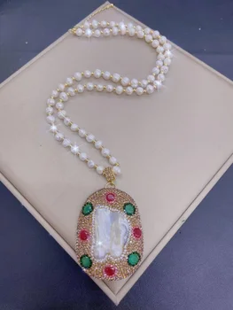 Женское Ожерелье с подвеской из натурального жемчуга в стиле барокко, Персонализированная Модная Легкая Роскошная Простая Женская цепочка для свитера, Ювелирные изделия из горного хрусталя