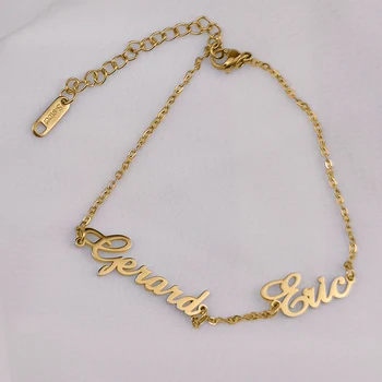 Индивидуальный браслет с именем, Многоименный Женский Золотой браслет из нержавеющей Стали, пара браслетов, буквы браслета