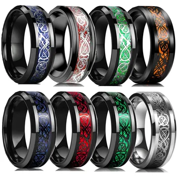 Классическое 8 мм Черное Вольфрамовое Свадебное кольцо с кельтским драконом Для мужчин, Модное Мужское кольцо из нержавеющей стали с красным углеродным волокном, Мужское обручальное кольцо