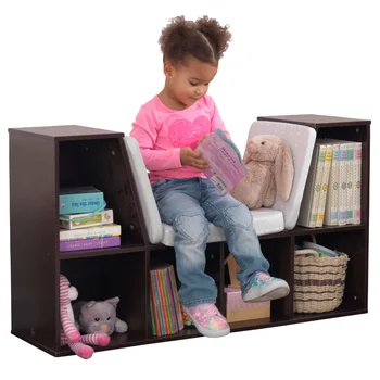 Книжный шкаф с уголком для чтения, 6 полок, полка для эспрессо, стеллаж для хранения детских книг