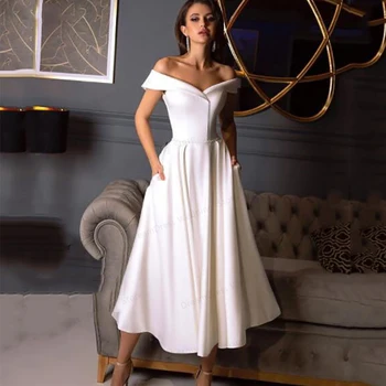 Короткие Свадебные платья Белого цвета Для женщин, простые и чистые, цвета слоновой кости, Элегантные атласные Свадебные платья, Vestido De Novia County, свадебные