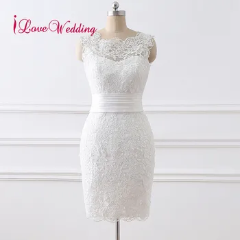Короткое Свадебное платье Vestido de noiva, круглый воротник, Кружевная аппликация, длина до колен, Элегантные свадебные платья, настоящее фото