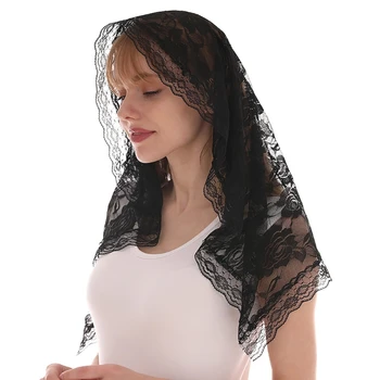 Кружевная традиционная винтажная Мантилья в испанском стиле, вуаль для латиноамериканской мессы, головной убор, шарф для Католической церкви, Часовня Дугообразной формы