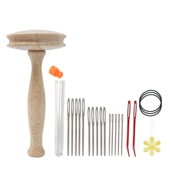Набор инструментов для штопки деревянных грибов Ручной работы, набор инструментов для шитья в форме плоского печенья, Набор инструментов для вязания, Принадлежности для шитья и починки