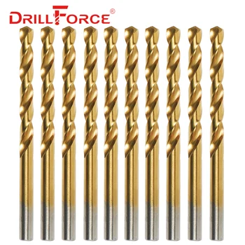 Набор титановых сверл Drillforce Tools M2, набор сверл HSS DIN338 1,0-13 мм, для сверления по металлу, алюминию, Меди, цинковому сплаву