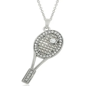 ожерелье из цинкового сплава с прекрасной блестящей хрустальной теннисной ракеткой, спортивное ювелирное ожерелье