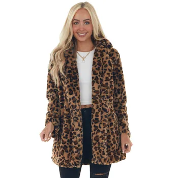 Осенне-зимнее женское пальто с леопардовым узором, темпераментное пальто с меховым карманом, свободное меховое пальто