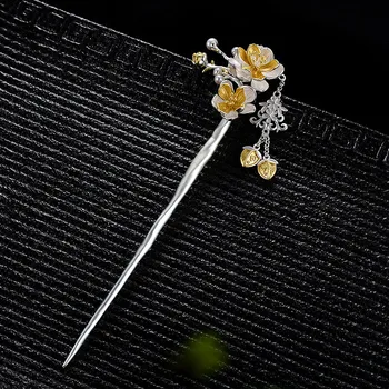 Палочка для волос из стерлингового серебра Bastiee S925 с жемчужным цветком и кисточкой, китайские древние Аксессуары для волос Hanfu, Шаговая встряска, роскошные украшения