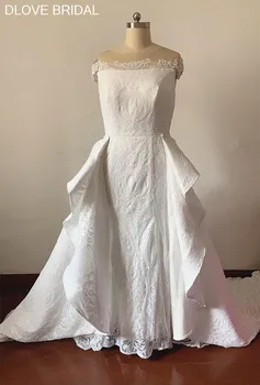 Потрясающее кружевное свадебное платье с блестками и длинным съемным шлейфом