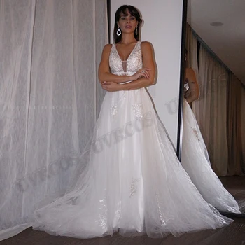Простое Богемное Свадебное платье с V-образным вырезом, Свадебное платье Robe De Mariee, Кружевные аппликации, Платье из Тюля на заказ, Vestidos De Novia