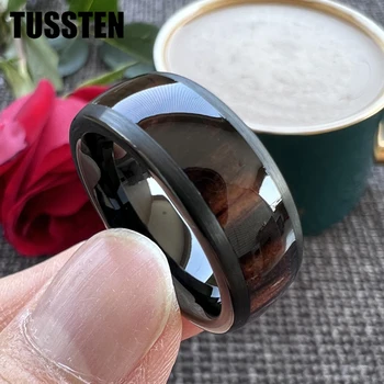 Прямая Поставка TUSSTEN, Обручальное кольцо из черного вольфрама 8 мм, Мужское Женское кольцо С инкрустацией из темного дерева, Матовая отделка, Комфортная посадка