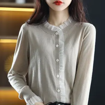 Элегантные модные Темпераментные вязаные Пуловеры для женщин, новинка 2023 года, однотонные повседневные универсальные блузки, корейский топ, футболка