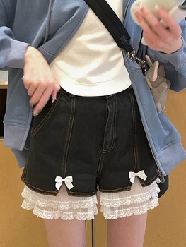 Япония, милые джинсовые шорты с бантом в стиле Лолиты, кружевные шорты с милой нежной феей, женские универсальные шорты Harajuku Pure Woman Kawaii, короткие штаны